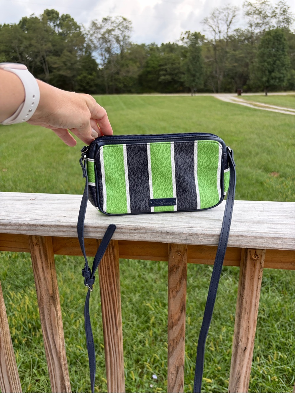 Vera Bradley Small Crossbody Bag Purse Lucky Stripe Blue Green EUC Clean